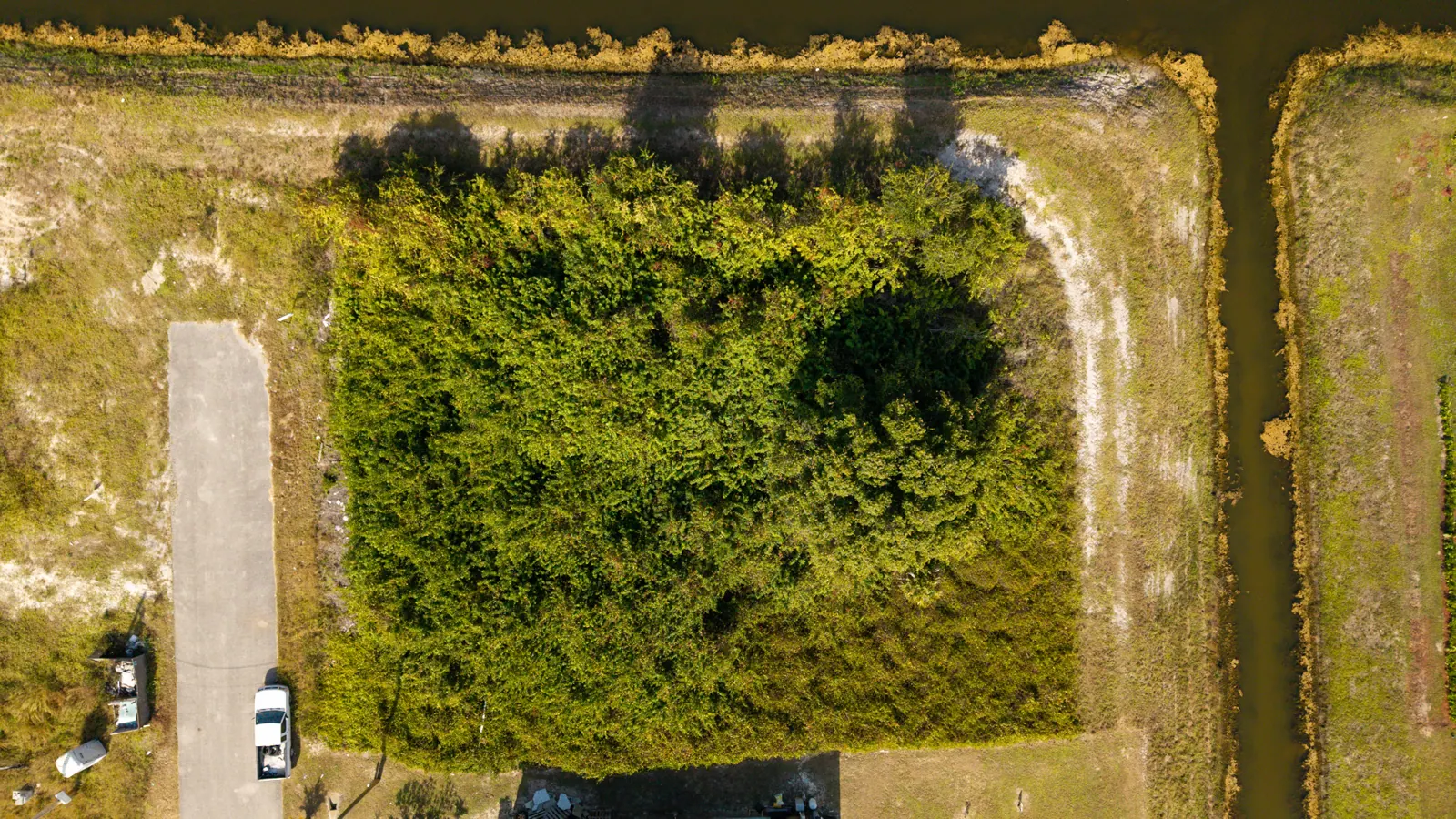 Parcel overhead, Wooded lot · straight down